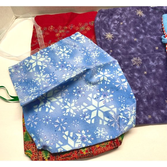 Lot of 5 Fabric Gift Bags Sacks Christmas Winter Patterns Drawstring - Picture 3 of 12